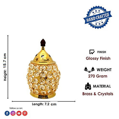 Pure Brass Oval Shape Crystal Glass Chimney Diya