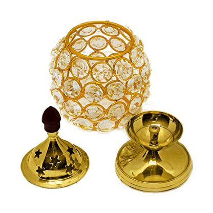 Pure Brass Oval Shape Crystal Glass Chimney Diya