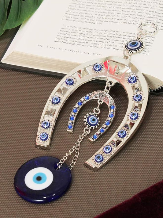 Horse Shoe Blue Evil Eye Wall Hanging For Home Entrance Door Car Office (metal)