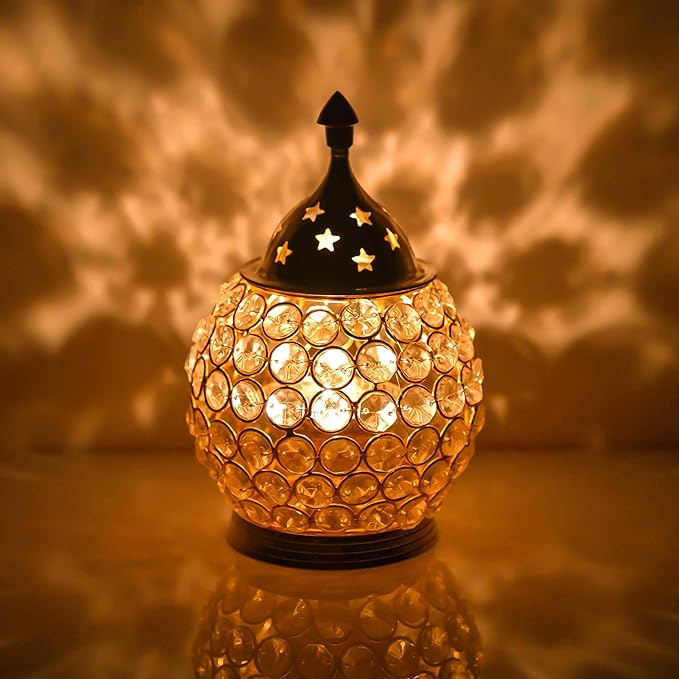Pure Brass Oval Shape Crystal Glass Chimney Diya