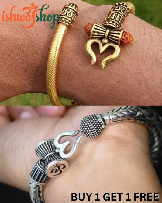 Om namo shivay kara Hindu kada trishul trident rudraksha bead bracelet