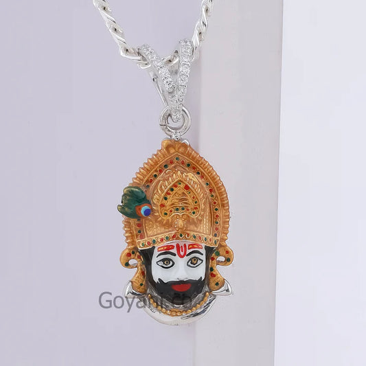 Khatu Shyam Enamel Silver Plated Pendant – Divine Lord Shyam Spiritual Jewelry