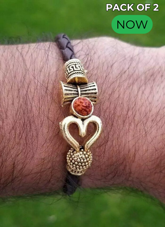 BUY 1 GET 1 FREE - Om Shiva Bracelet Kara Hindu Kada Trishul Trident Rudraksha Beads Shiv Bangle