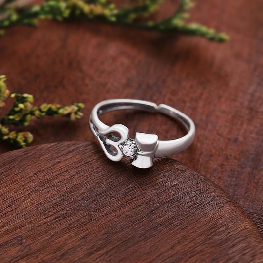 Adjustable Sterling 925 Silver Plated Shiva Trident Trishul Ring for Men & Women – Spiritual Yoga Jewelry with Damru Symbol