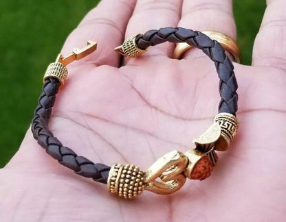 BUY 1 GET 1 FREE - Om Shiva Bracelet Kara Hindu Kada Trishul Trident Rudraksha Beads Shiv Bangle