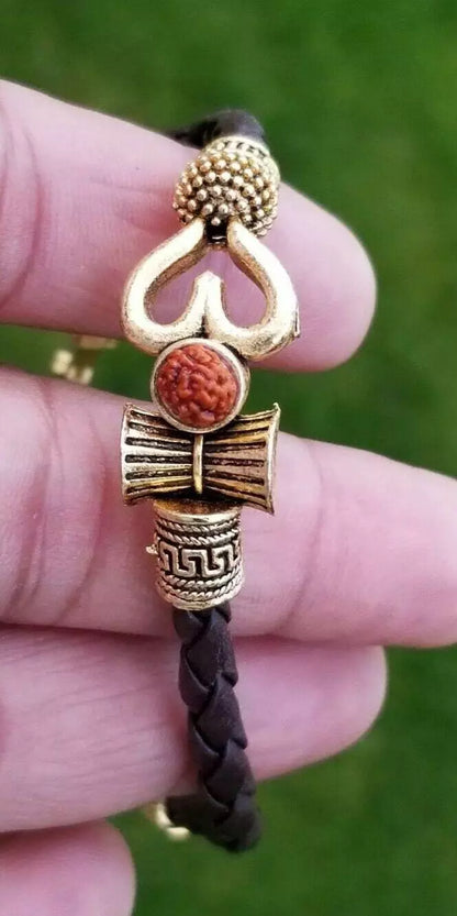 BUY 1 GET 1 FREE - Om Shiva Bracelet Kara Hindu Kada Trishul Trident Rudraksha Beads Shiv Bangle