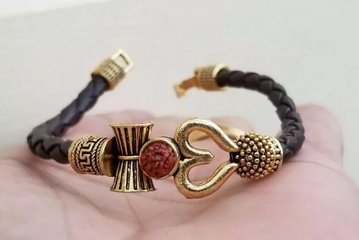 BUY 1 GET 1 FREE - Om Shiva Bracelet Kara Hindu Kada Trishul Trident Rudraksha Beads Shiv Bangle