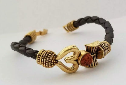 BUY 1 GET 1 FREE - Om Shiva Bracelet Kara Hindu Kada Trishul Trident Rudraksha Beads Shiv Bangle